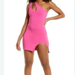 Naked Wardrobe NEW Pink One Shoulder Cutout Pencil Bodycon Stretch Mini Dress 2X